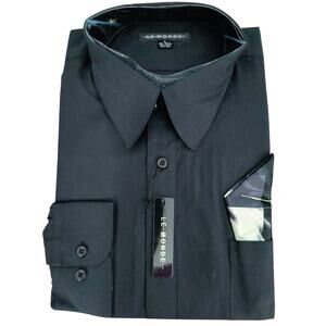 Le Monde Dress Shirt Men's Size 16-16.5 x 34-35 Sleeve Black Long Sleeve Pocket